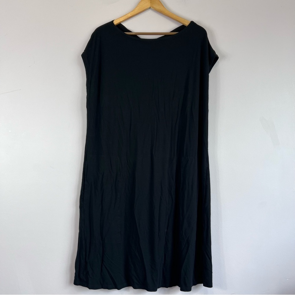 EILEEN FISHER Black Bateau Neck Cap Sleeve Twist Back Dress Jersey Dress XL - Picture 11 of 12